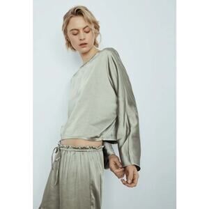 MELISSA NEPTON Tenesi gray loungewear long sleeve shint satin top